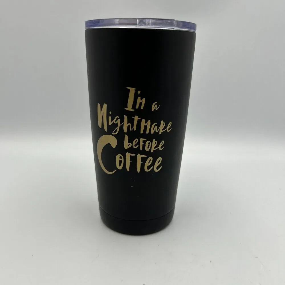 Black 18 oz Travel Tumbler Sugar Skull Nightmare Before Coffee Halloween-NWT